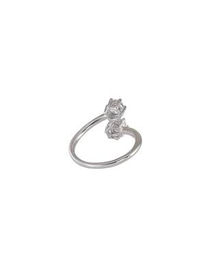white silver ring with silver plated detailing 2