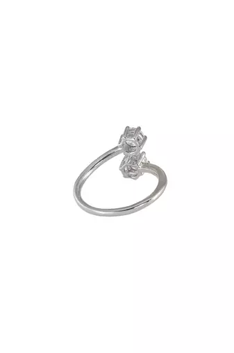 white silver ring with silver plated detailing