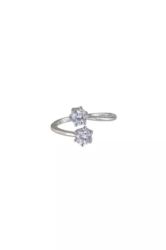 white silver ring with silver plated detailing