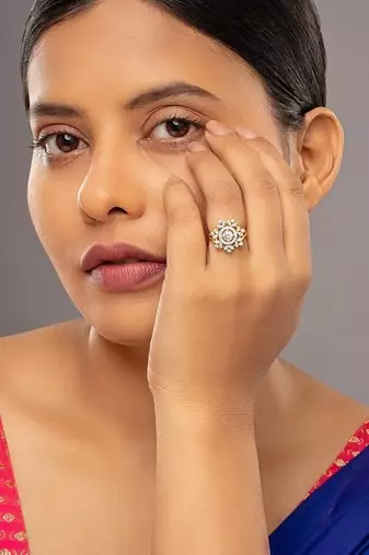 white silver ring with gold plated work