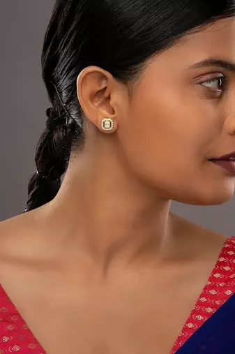yellow silver stud earrings with gold plated fine design