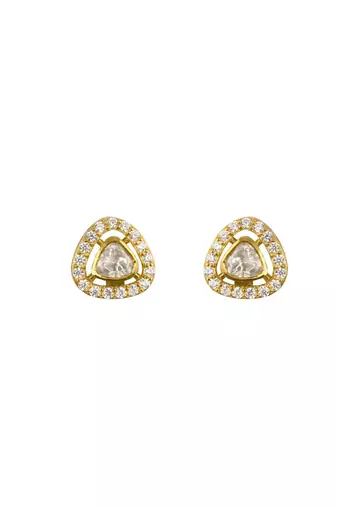 yellow silver stud earrings with gold plated smooth finish