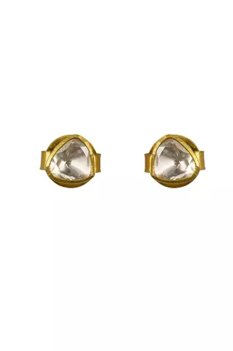 yellow silver stud earrings with gold plated design