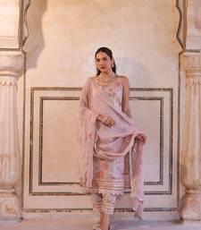 Pink floral printed tissue kurta set