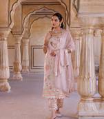 Pink floral printed tissue kurta set