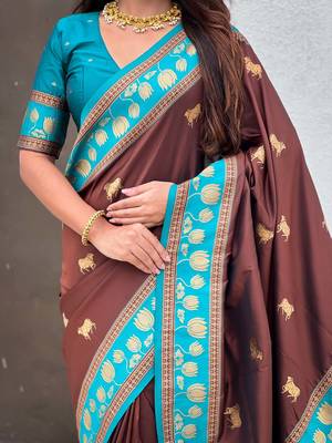 Soft silk pichwai traditional zari woven saree 4