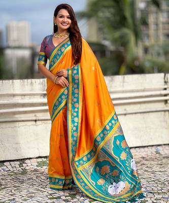 Soft silk pichwai traditional zari woven saree 1