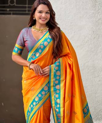 Soft silk pichwai traditional zari woven saree 3