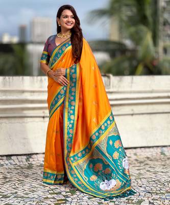 Soft silk pichwai traditional zari woven saree 5