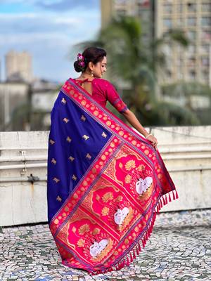 Soft silk pichwai traditional zari woven saree 4