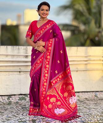 Soft silk pichwai traditional zari woven saree 1