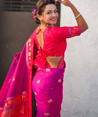 Soft silk pichwai traditional zari woven saree 4