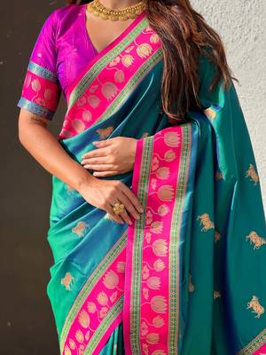 Soft silk pichwai traditional zari woven saree 4