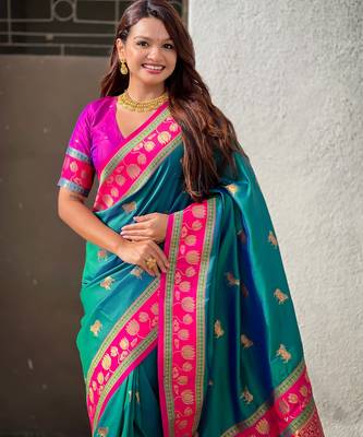 Soft silk pichwai traditional zari woven saree 5