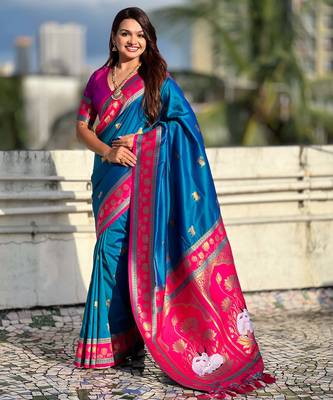 Soft silk pichwai traditional zari woven saree 1