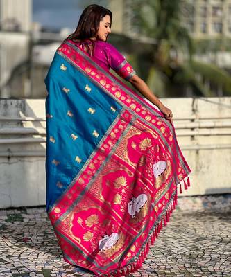 Soft silk pichwai traditional zari woven saree 4