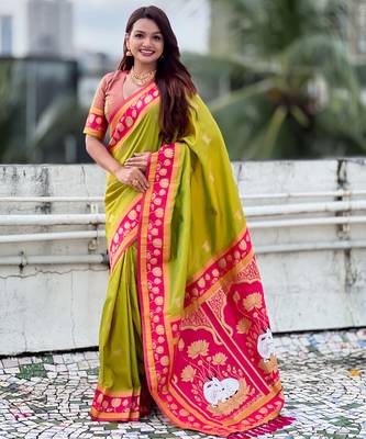 Soft silk pichwai traditional zari woven saree 1