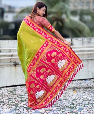 Soft silk pichwai traditional zari woven saree 2