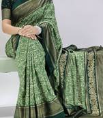 pista color  printed with foil work and contrast border  soft tussar silk saree with unstitched blouse