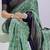 green color  printed with foil work and contrast border  soft tussar silk saree with unstitched blouse