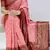 pink color  printed with foil work and contrast border  soft tussar silk saree with unstitched blouse