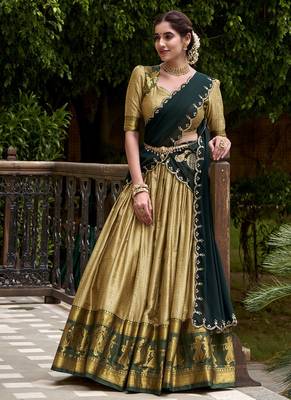 Traditional Poly Cotton Lehenga Choli with Rich Zari Weaving 1