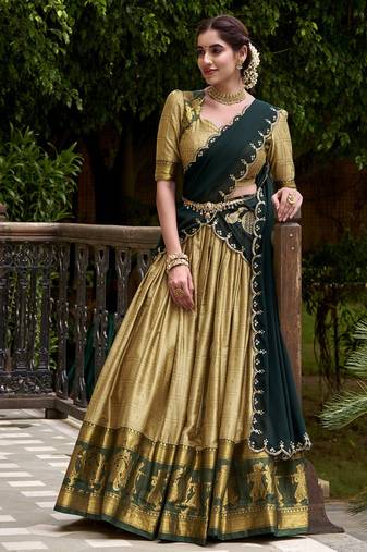 Traditional Poly Cotton Lehenga Choli with Rich Zari Weaving