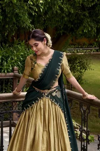Traditional Poly Cotton Lehenga Choli with Rich Zari Weaving