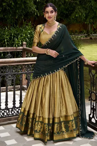 Traditional Poly Cotton Lehenga Choli with Rich Zari Weaving