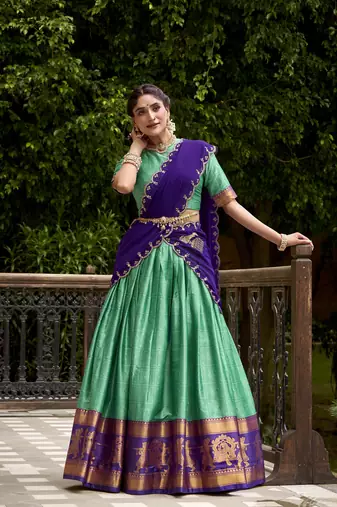 Traditional Poly Cotton Lehenga Choli with Rich Zari Weaving