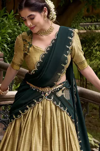 Traditional Poly Cotton Lehenga Choli with Rich Zari Weaving