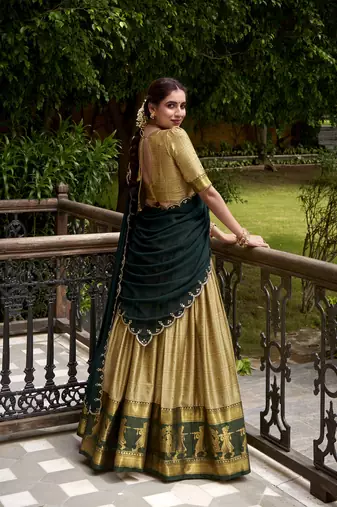 Traditional Poly Cotton Lehenga Choli with Rich Zari Weaving