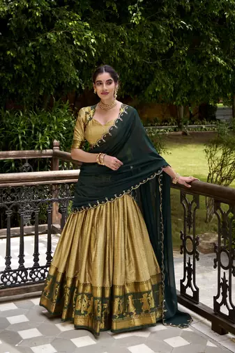 Traditional Poly Cotton Lehenga Choli with Rich Zari Weaving