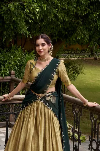 Traditional Poly Cotton Lehenga Choli with Rich Zari Weaving