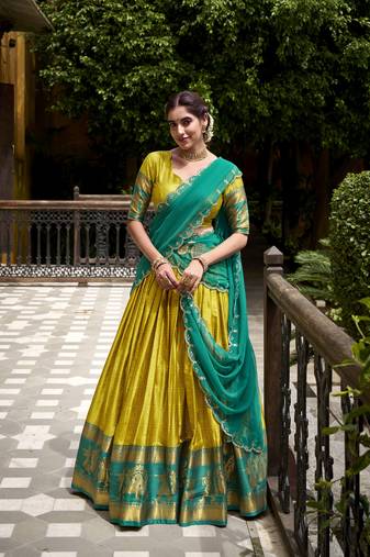 Traditional Poly Cotton Lehenga Choli with Rich Zari Weaving