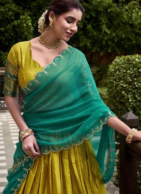 Traditional Poly Cotton Lehenga Choli with Rich Zari Weaving 3