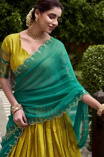 Traditional Poly Cotton Lehenga Choli with Rich Zari Weaving