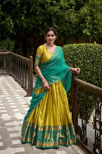 Traditional Poly Cotton Lehenga Choli with Rich Zari Weaving