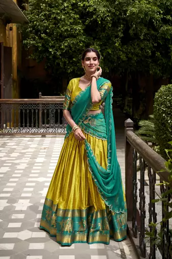 Traditional Poly Cotton Lehenga Choli with Rich Zari Weaving