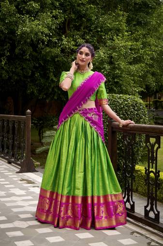 Traditional Poly Cotton Lehenga Choli with Rich Zari Weaving