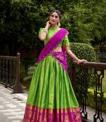 Traditional Poly Cotton Lehenga Choli with Rich Zari Weaving