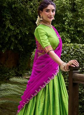 Traditional Poly Cotton Lehenga Choli with Rich Zari Weaving 4
