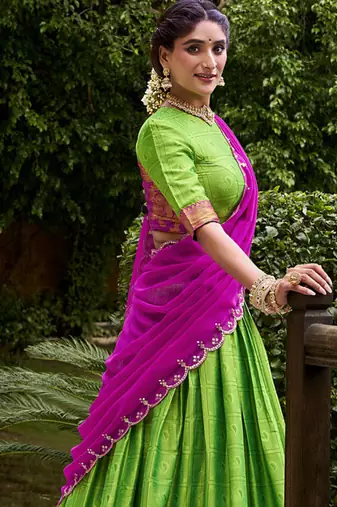 Traditional Poly Cotton Lehenga Choli with Rich Zari Weaving