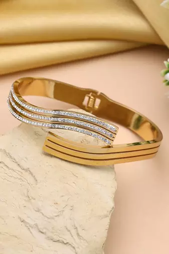 Gold color openable american diamond bracelet