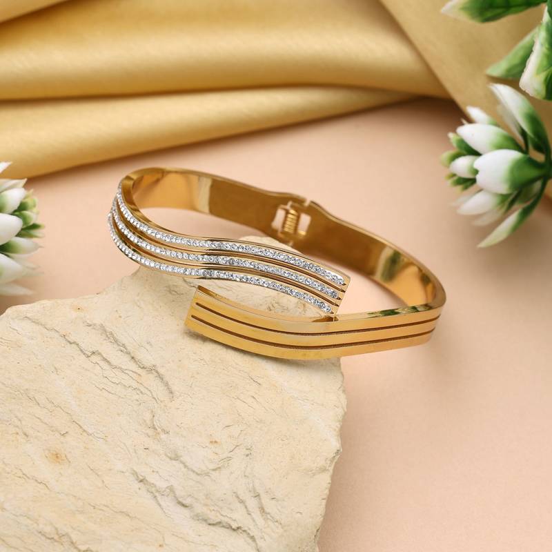 Gold color openable american diamond bracelet