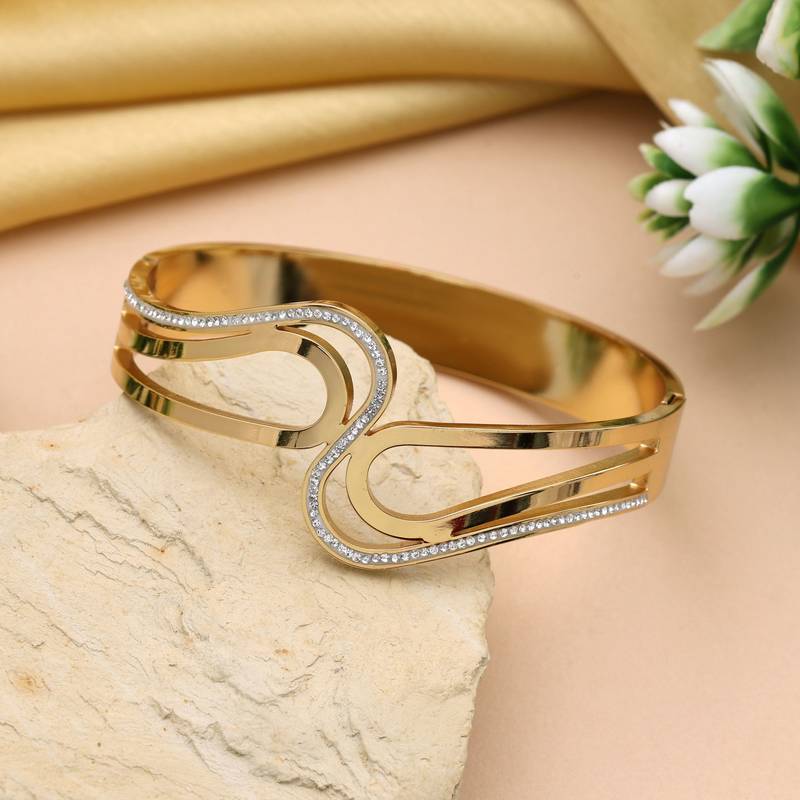 Gold color openable american diamond bracelet