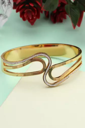 Gold color openable american diamond bracelet