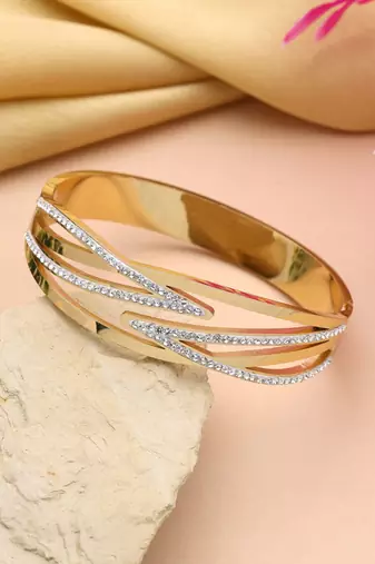 Gold color openable american diamond bracelet