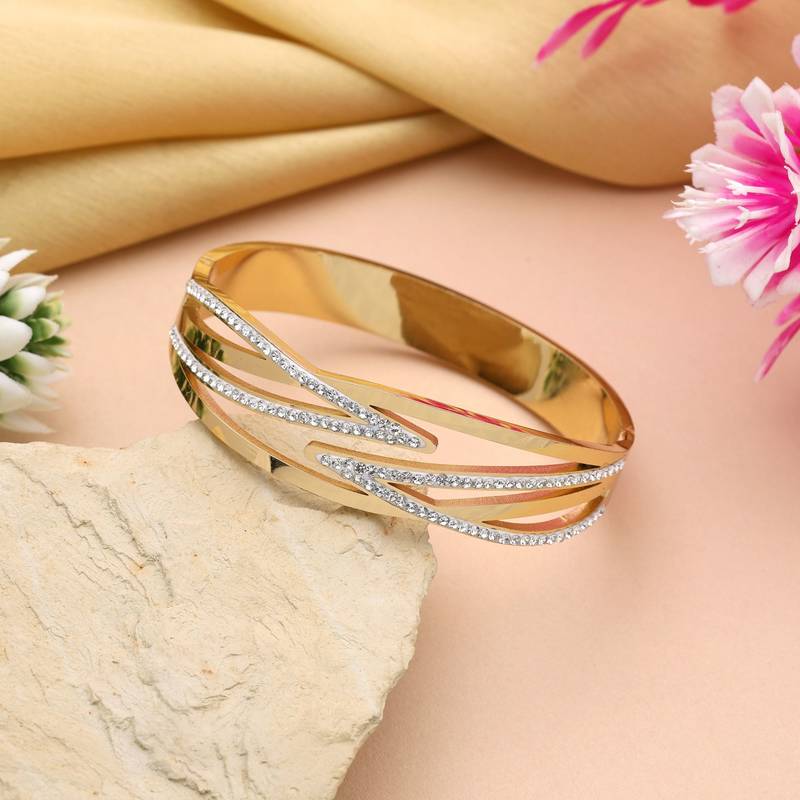 Gold color openable american diamond bracelet
