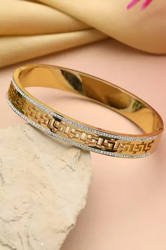 Gold color openable american diamond bracelet